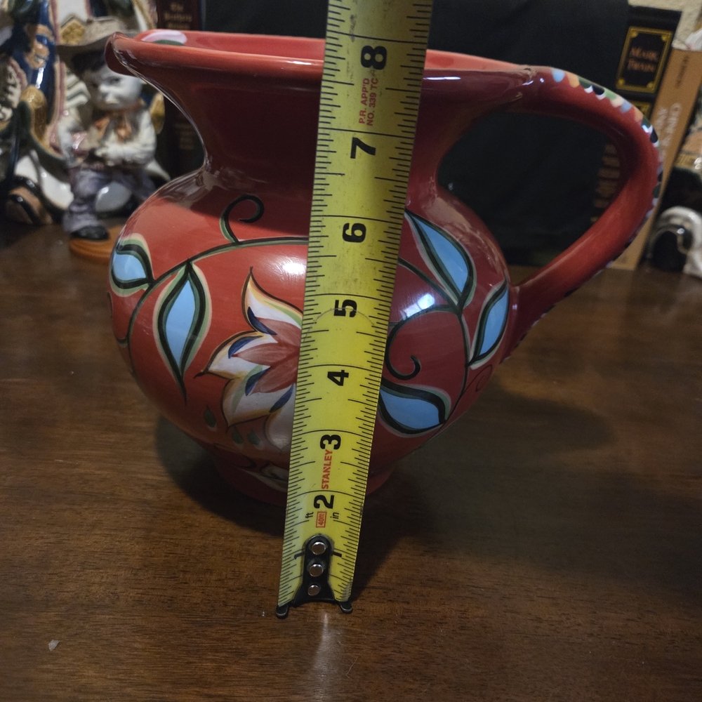 Handcrafted Red Floral Pitcher - Picture 6 of 8